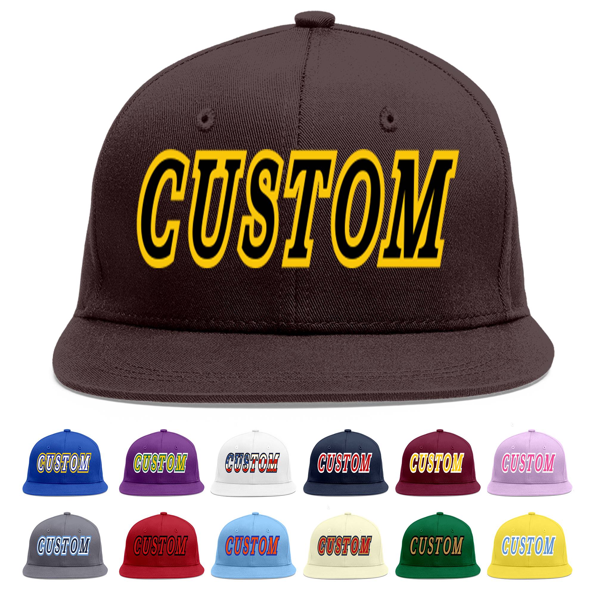 Custom Brown Black-Gold Flat Eaves Sport Baseball Cap