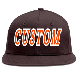 Custom Brown Orange-White Flat Eaves Sport Baseball Cap