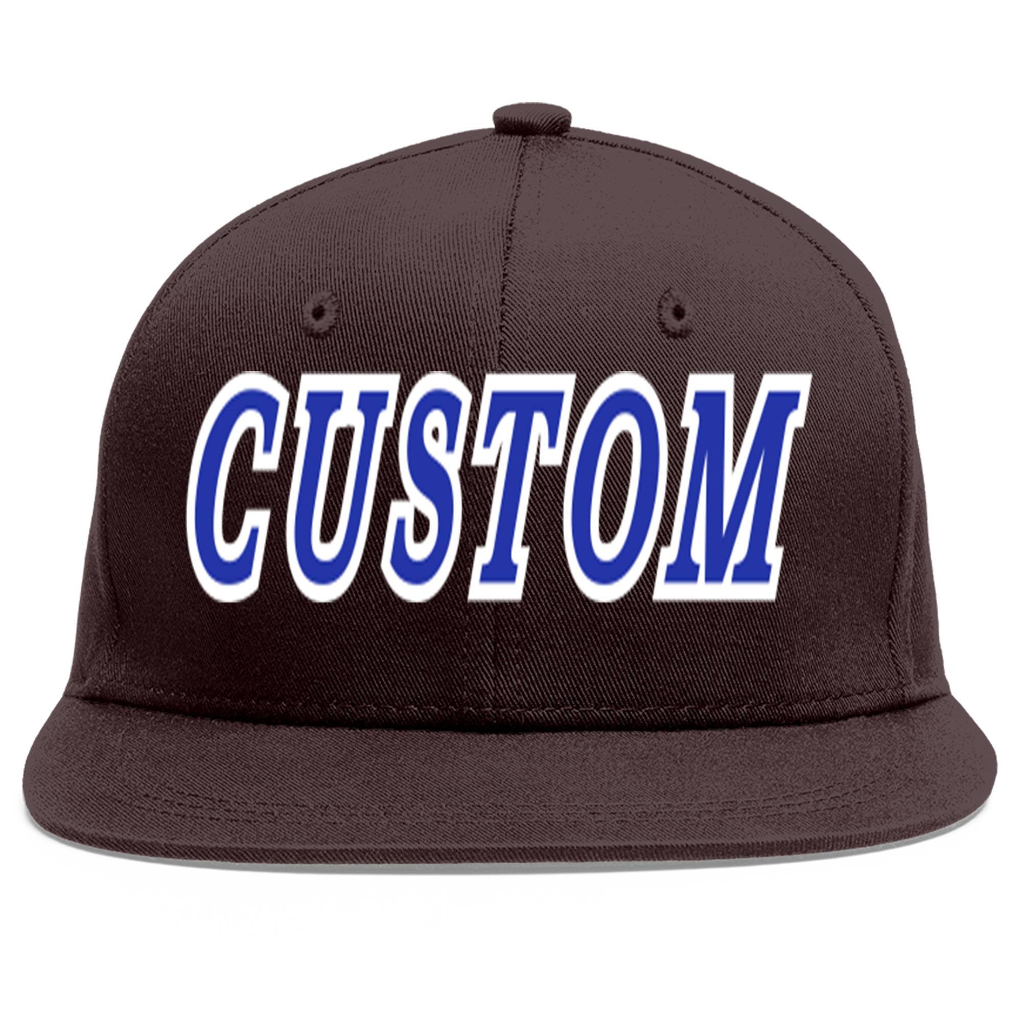 Custom Brown Royal-White Flat Eaves Sport Baseball Cap