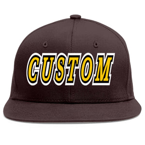 Custom Brown Gold-Black Flat Eaves Sport Baseball Cap