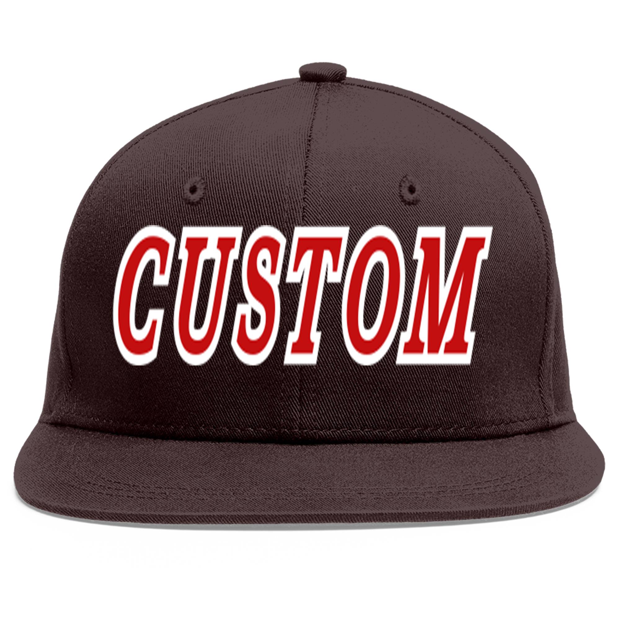 Custom Brown Red-White Flat Eaves Sport Baseball Cap