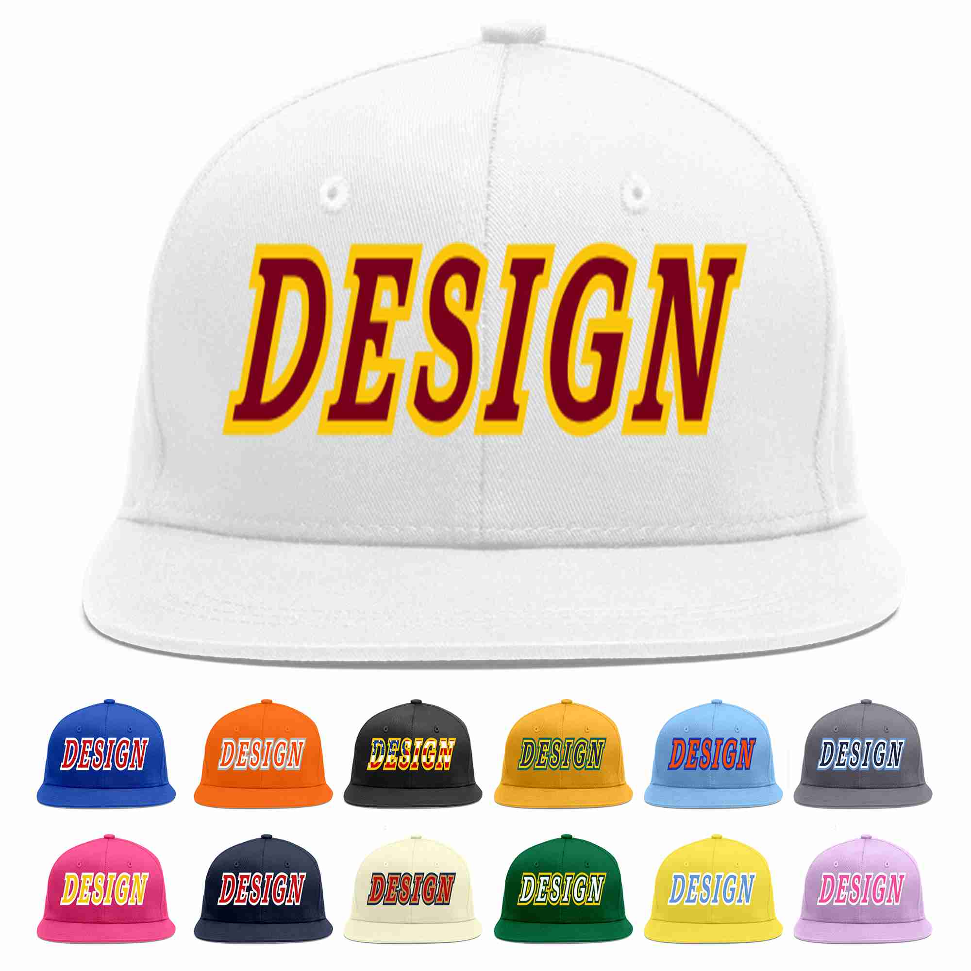 Custom White Crimson-Gold Flat Eaves Sport Baseball Cap Design for Men/Women/Youth