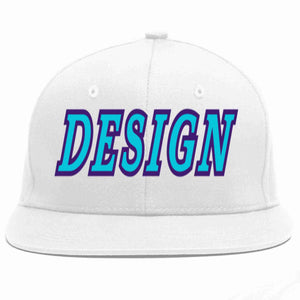 Conception personnalisée de casquette de baseball de sport à avant-toit plat bleu clair-violet blanc pour hommes/femmes/jeunes