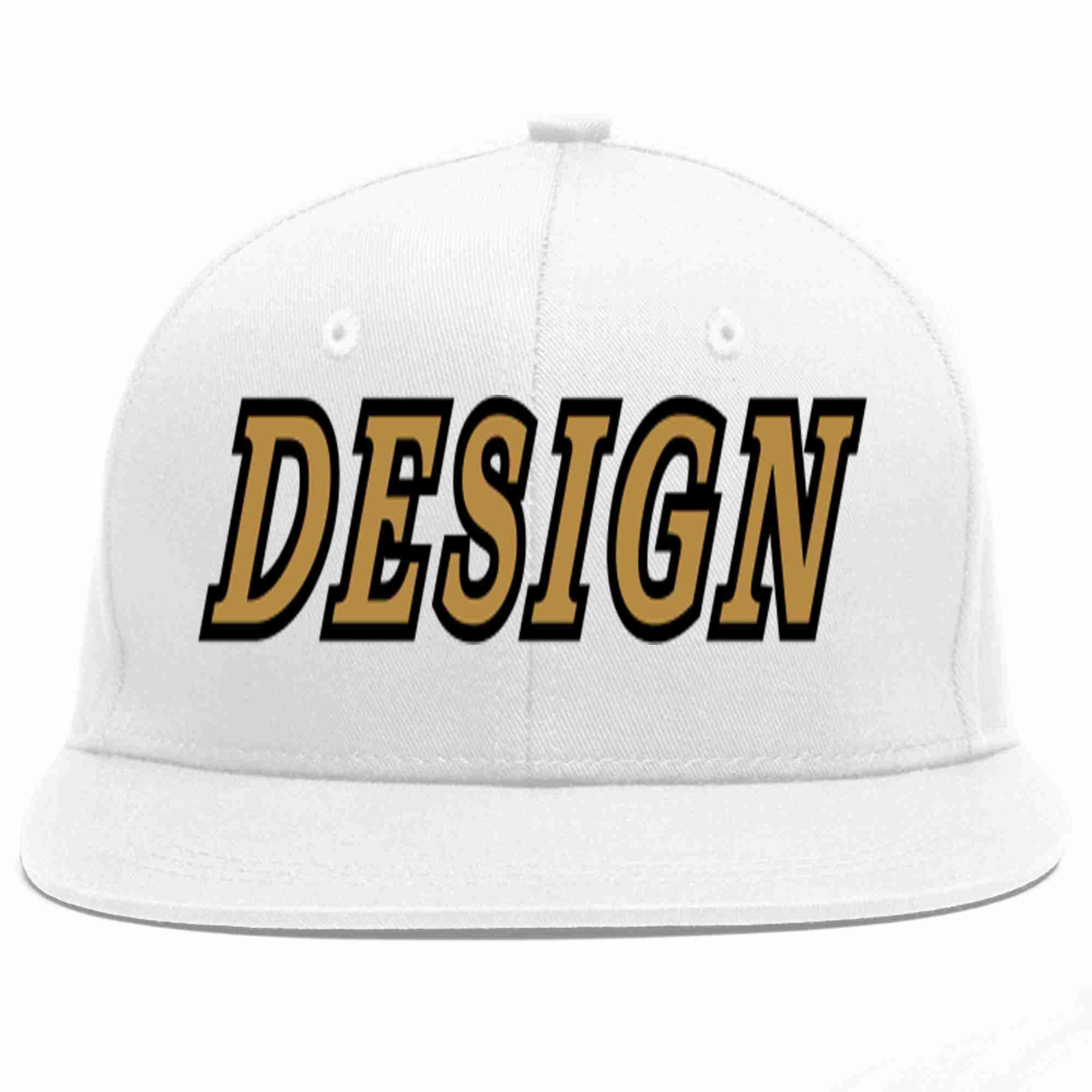 Custom White Old Gold-Black Flat Eaves Sport Baseball Cap Design for Men/Women/Youth