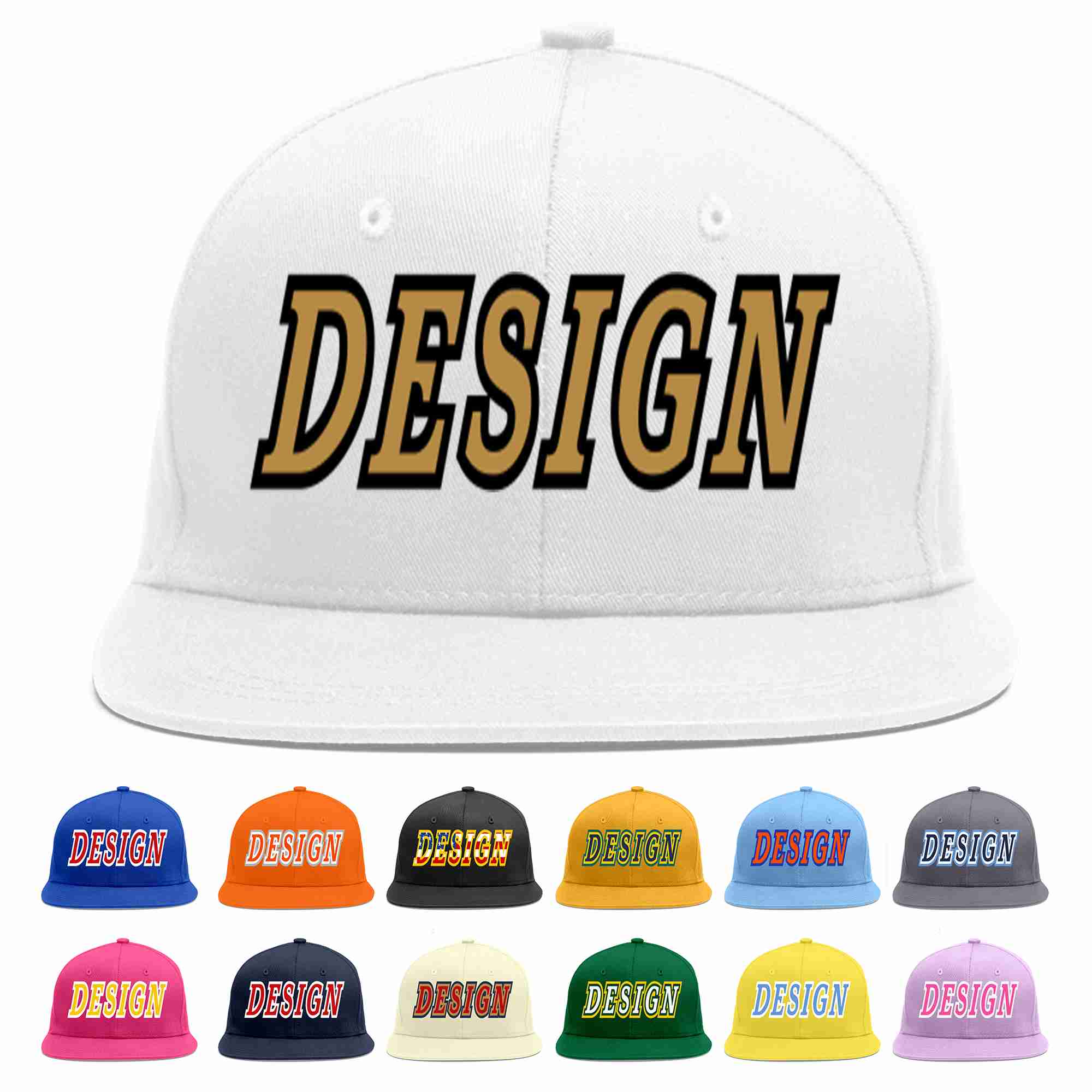 Custom White Old Gold-Black Flat Eaves Sport Baseball Cap Design for Men/Women/Youth