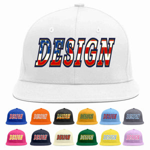 Custom White Vintage USA Flag-Gold Flat Eaves Sport Baseball Cap Design for Men/Women/Youth