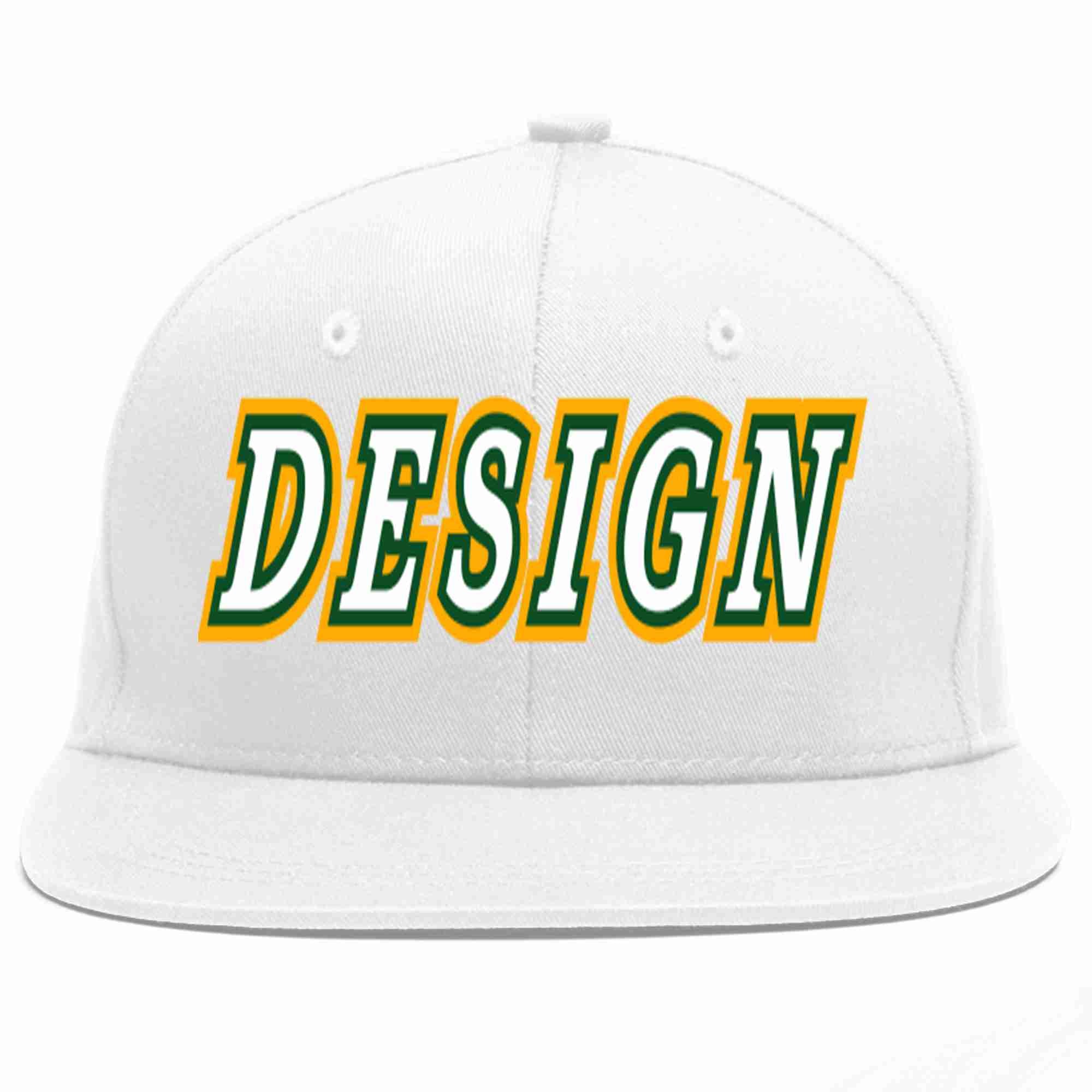 Custom White White-Kelly Green Flat Eaves Sport Baseball Cap Design for Men/Women/Youth