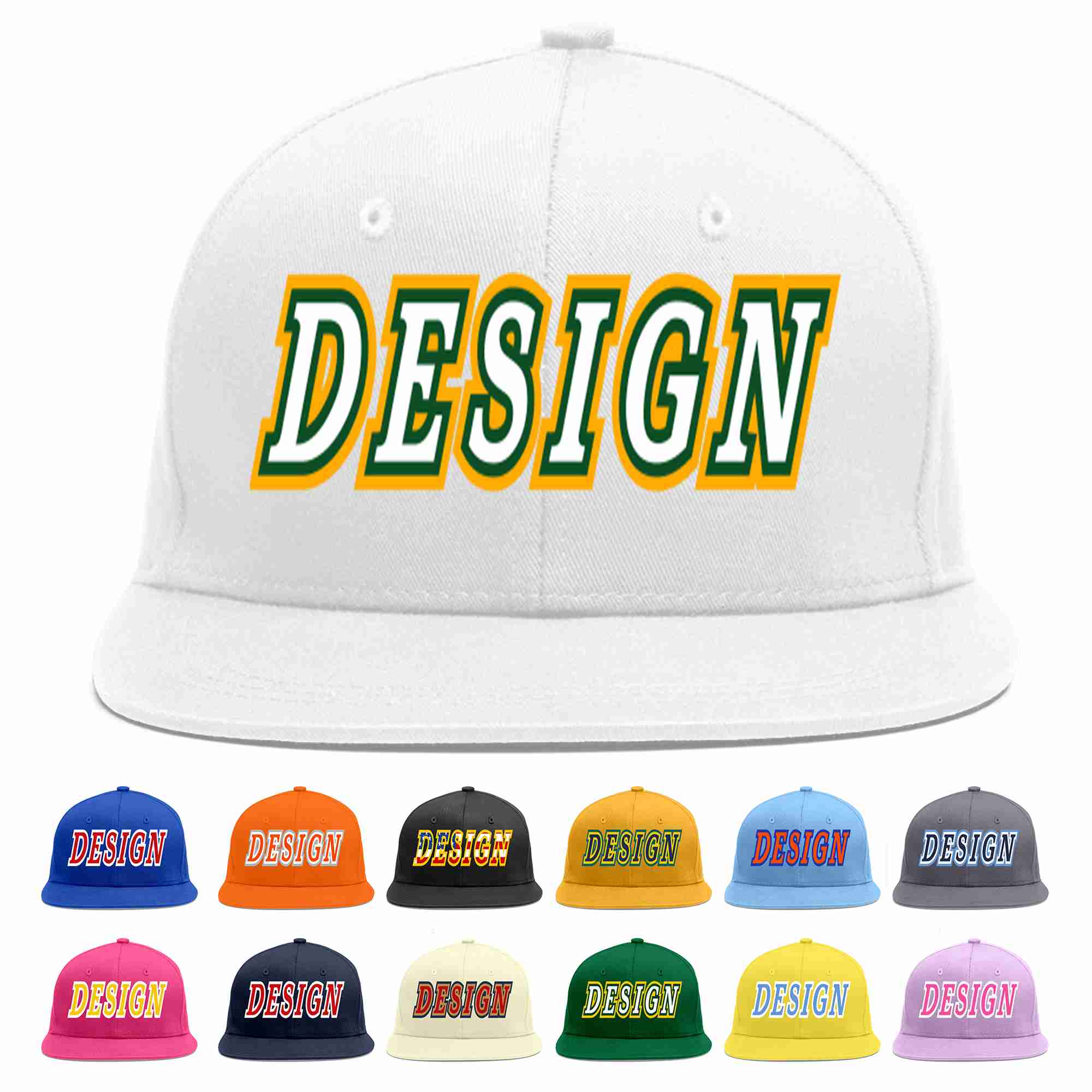 Custom White White-Kelly Green Flat Eaves Sport Baseball Cap Design for Men/Women/Youth