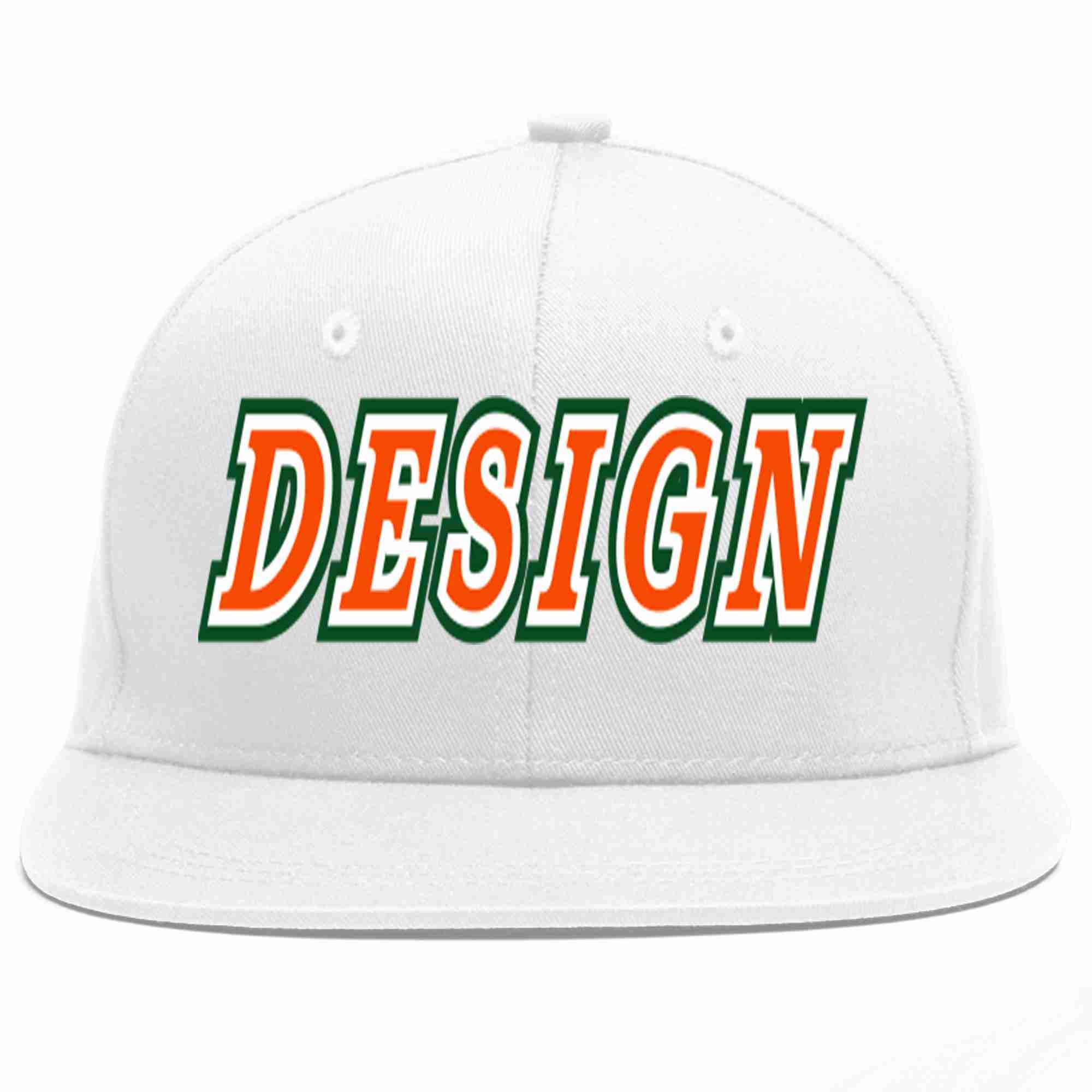 Custom White Orange-White Flat Eaves Sport Baseball Cap Design for Men/Women/Youth