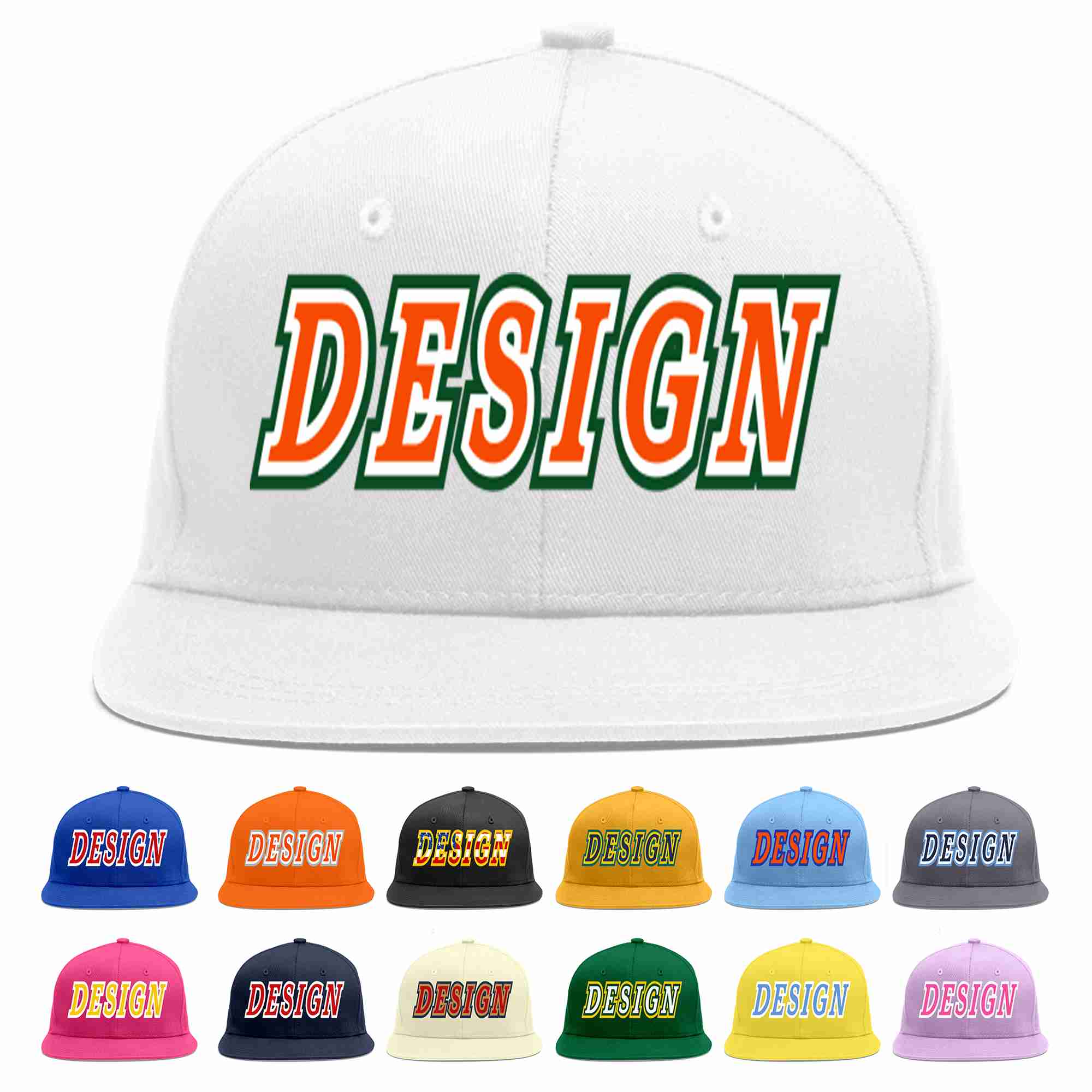 Custom White Orange-White Flat Eaves Sport Baseball Cap Design for Men/Women/Youth