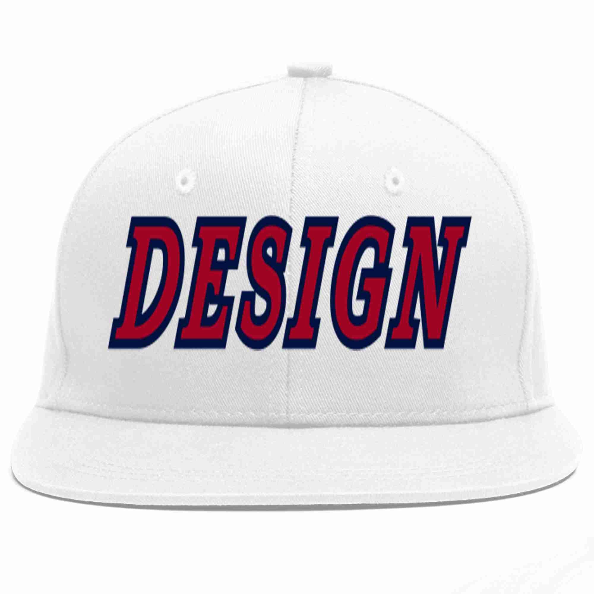 Custom White Red-Navy Flat Eaves Sport Baseball Cap Design for Men/Women/Youth