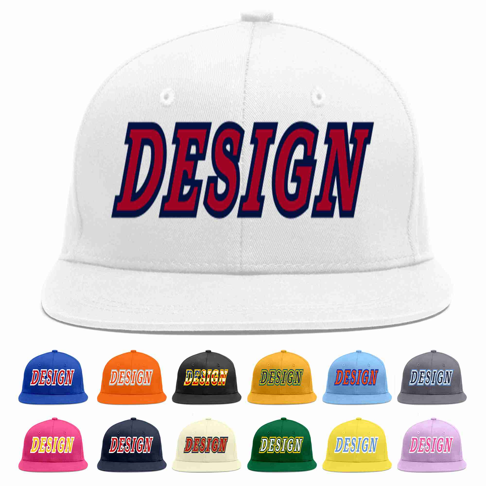 Custom White Red-Navy Flat Eaves Sport Baseball Cap Design for Men/Women/Youth