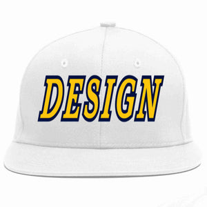 Conception personnalisée de casquette de baseball de sport à Eaves plates en or blanc-marine pour hommes/femmes/jeunes