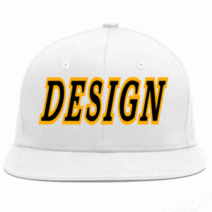 Conception personnalisée de casquette de baseball de sport à avant-toit plat blanc noir-jaune pour hommes/femmes/jeunes