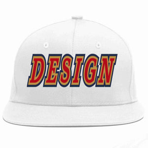 Conception personnalisée de casquette de baseball de sport à avant-toit plat blanc rouge-vieil or pour hommes/femmes/jeunes