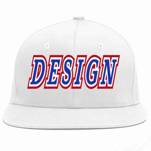 Custom White Royal-White Flat Eaves Sport Baseball Cap Design for Men/Women/Youth