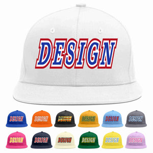 Custom White Royal-White Flat Eaves Sport Baseball Cap Design for Men/Women/Youth