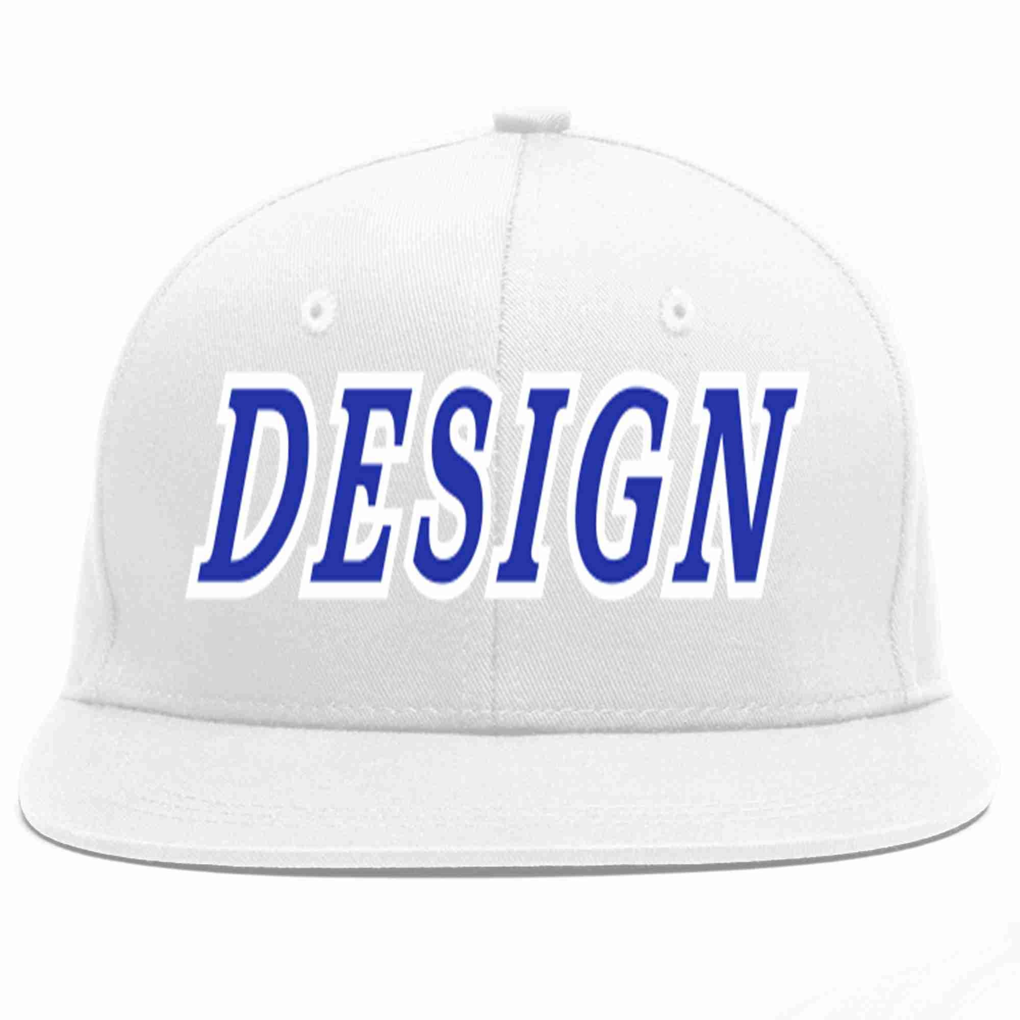 Custom White Royal-White Flat Eaves Sport Baseball Cap Design for Men/Women/Youth