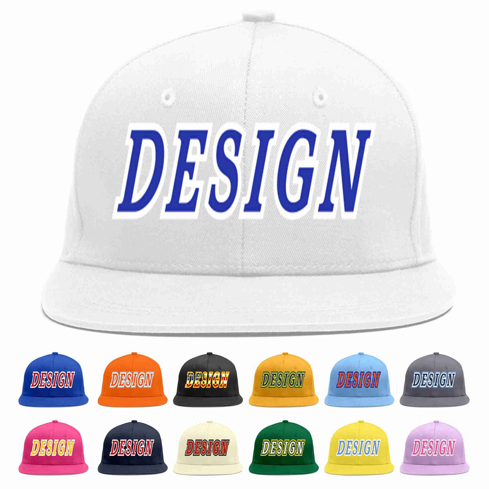 Custom White Royal-White Flat Eaves Sport Baseball Cap Design for Men/Women/Youth