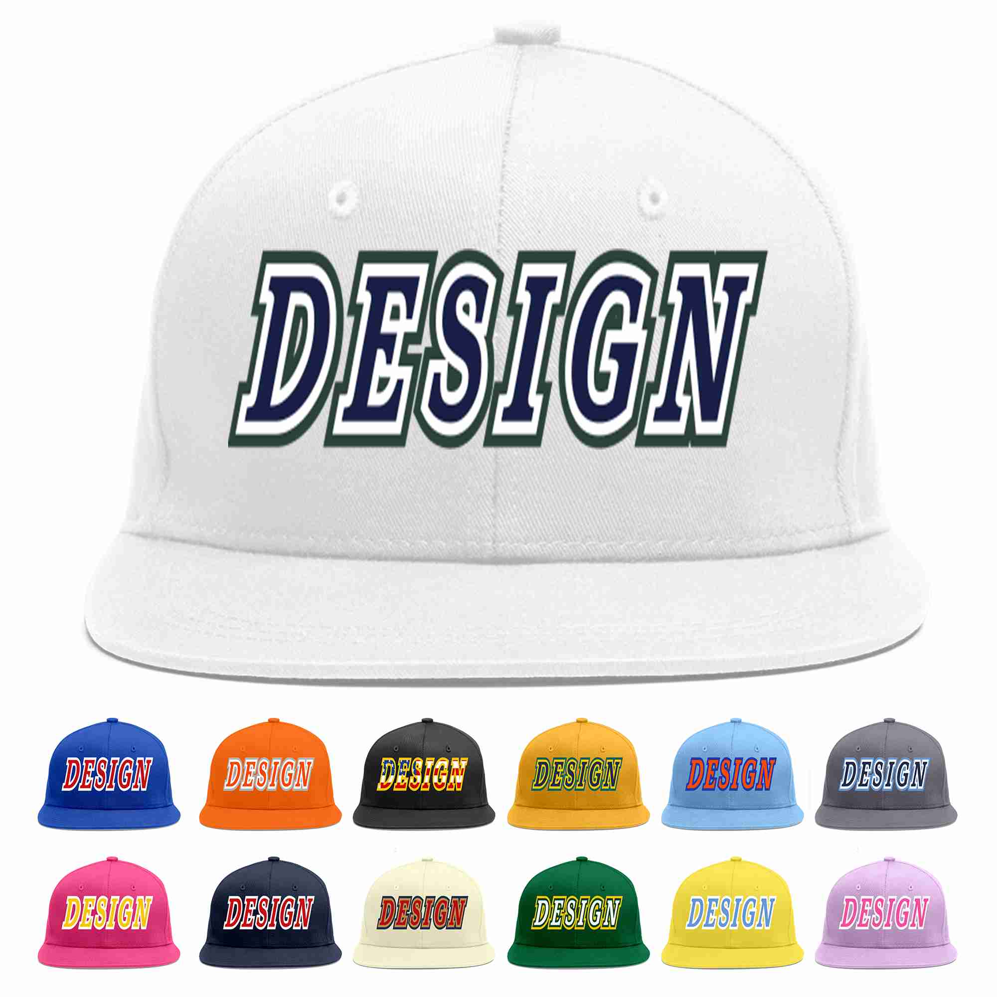 Custom White Navy-White Flat Eaves Sport Baseball Cap Design for Men/Women/Youth