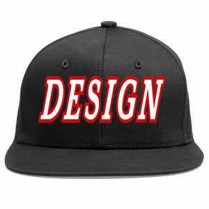 Custom Black White-Red Flat Eaves Sport Baseball Cap Design for Men/Women/Youth