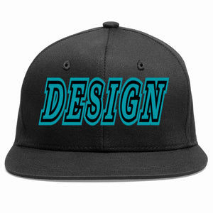 Custom Black Aqua-Black Flat Eaves Sport Baseball Cap Design for Men/Women/Youth