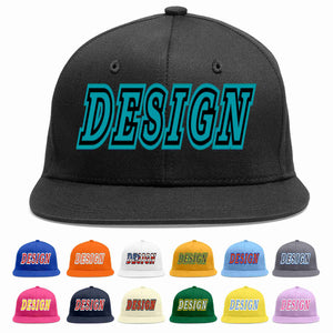 Custom Black Aqua-Black Flat Eaves Sport Baseball Cap Design for Men/Women/Youth