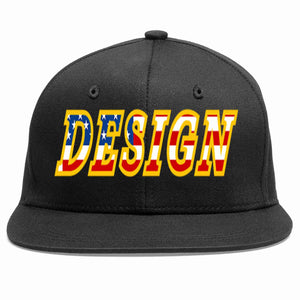 Custom Black Vintage?USA?Flag-Gold Flat Eaves Sport Baseball Cap Design for Men/Women/Youth