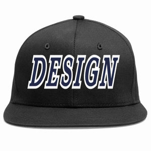 Conception personnalisée de casquette de baseball de sport à avant-toit plat noir marine-blanc pour hommes/femmes/jeunes