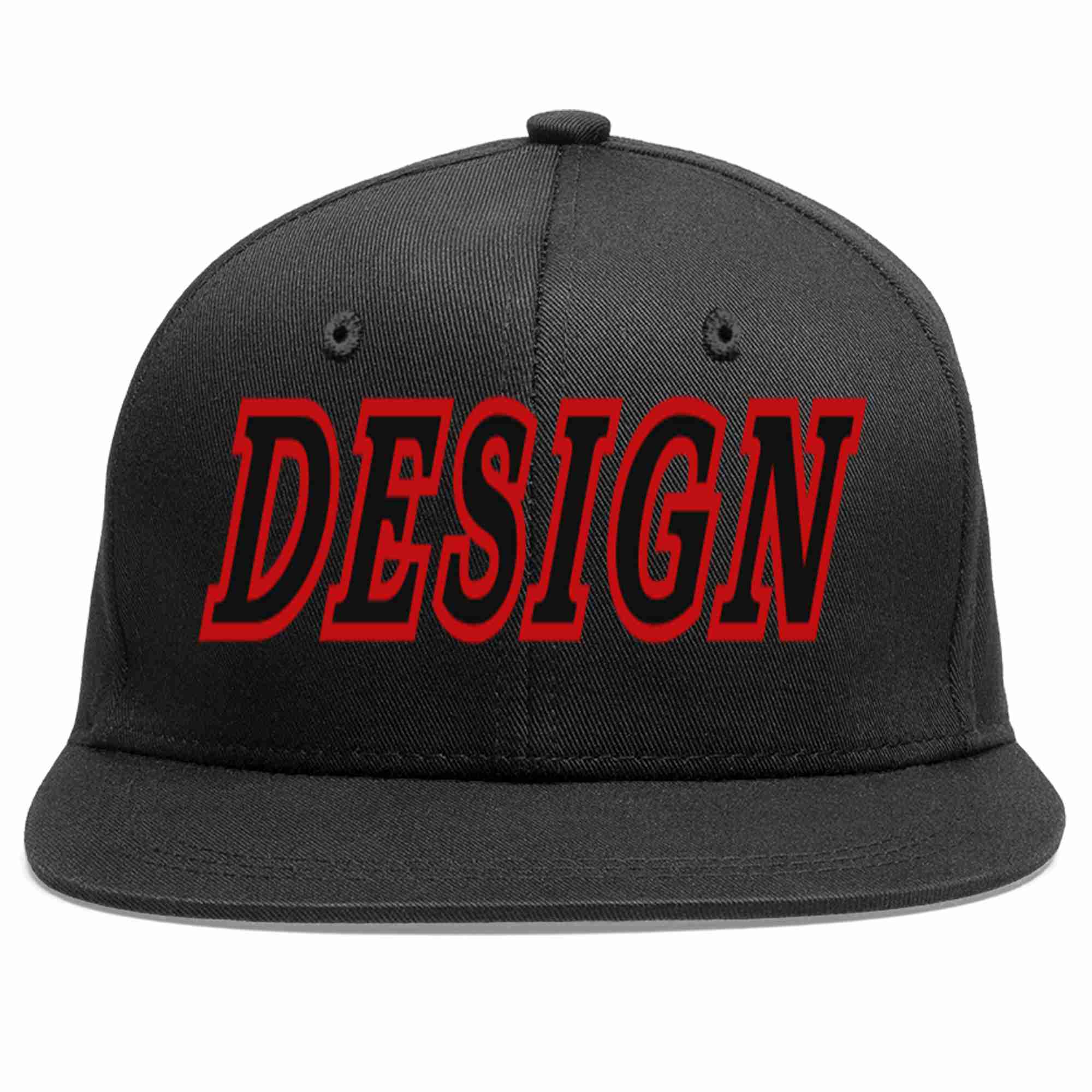 Conception personnalisée de casquette de baseball de sport à avant-toit plat noir noir-rouge pour hommes/femmes/jeunes