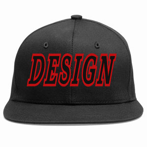 Custom Black Black-Red Flat Eaves Sport Baseball Cap Design for Men/Women/Youth