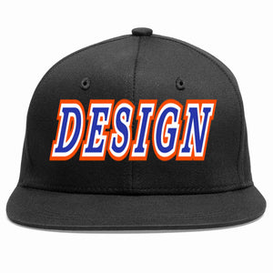 Custom Black Royal-White Flat Eaves Sport Baseball Cap Design for Men/Women/Youth