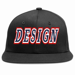 Custom Black Navy-White Flat Eaves Sport Baseball Cap Design for Men/Women/Youth