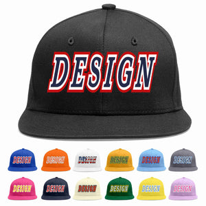 Custom Black Navy-White Flat Eaves Sport Baseball Cap Design for Men/Women/Youth