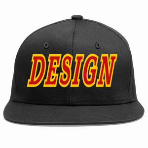 Custom Black Red-Yellow Flat Eaves Sport Baseball Cap Design for Men/Women/Youth