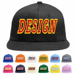 Custom Black Red-Yellow Flat Eaves Sport Baseball Cap Design for Men/Women/Youth