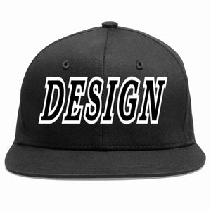 Conception personnalisée de casquette de baseball de sport à avant-toit plat noir noir-blanc pour hommes/femmes/jeunes