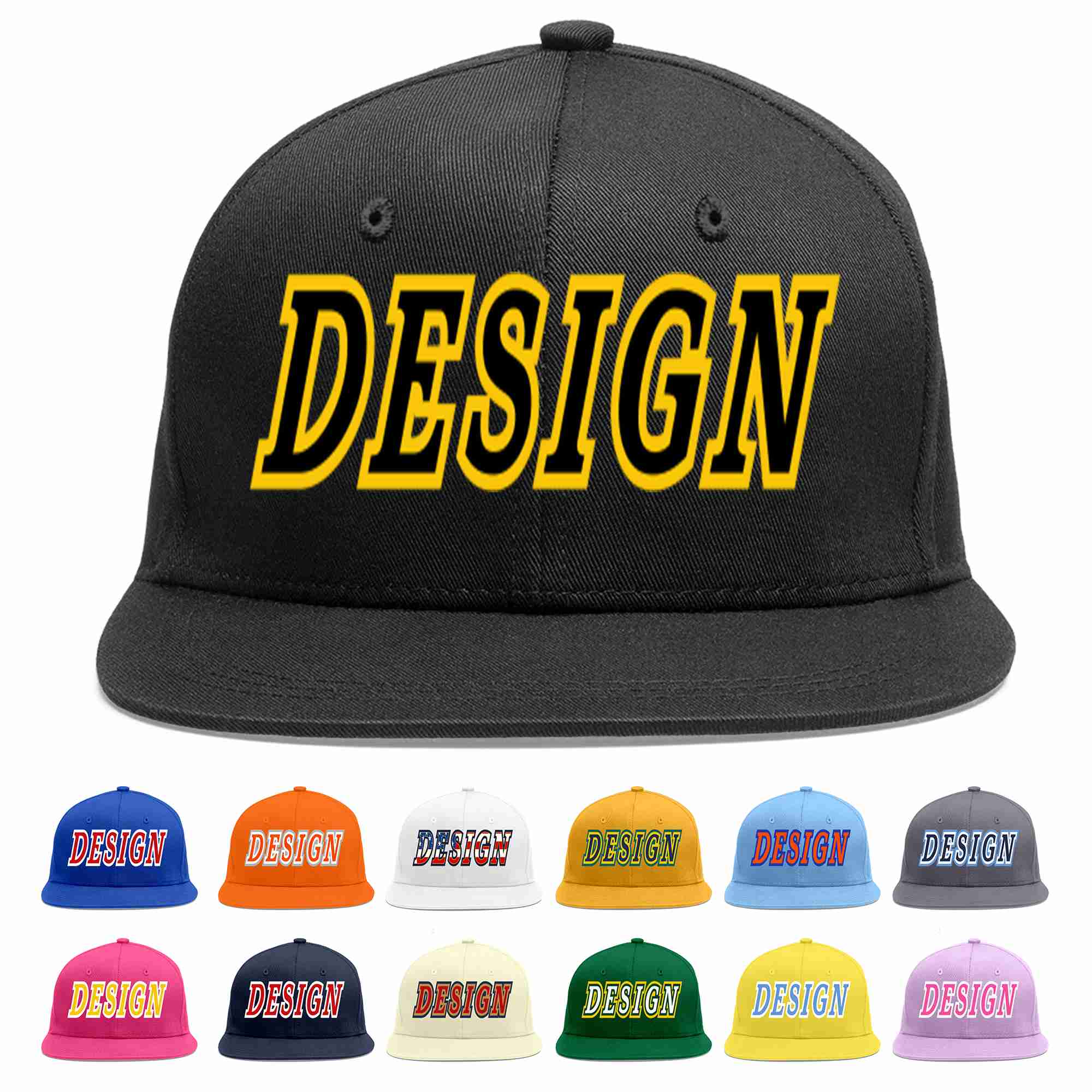 Custom Black Black-Gold Flat Eaves Sport Baseball Cap Design for Men/Women/Youth