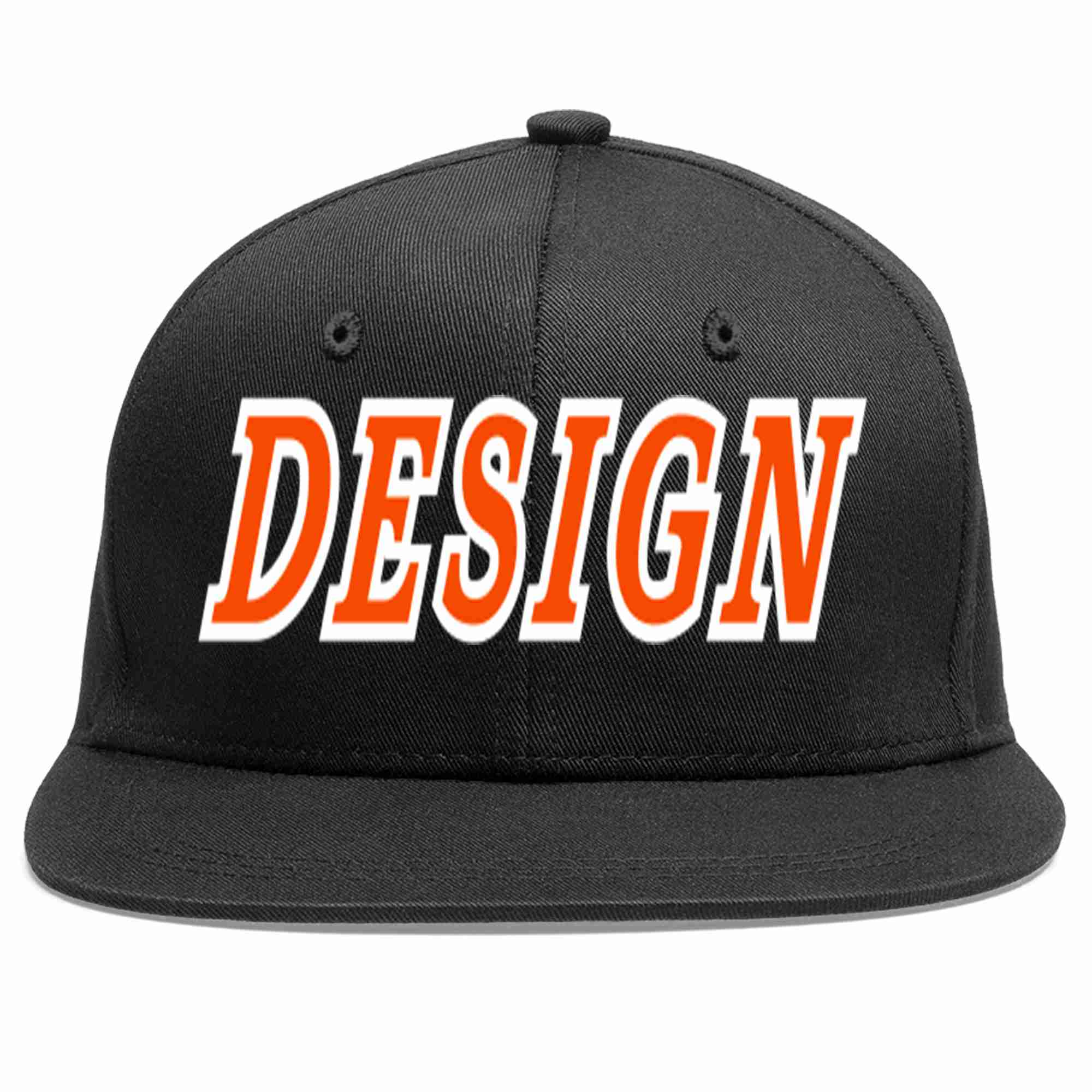 Conception personnalisée de casquette de baseball de sport à avant-toit plat noir orange-blanc pour hommes/femmes/jeunes