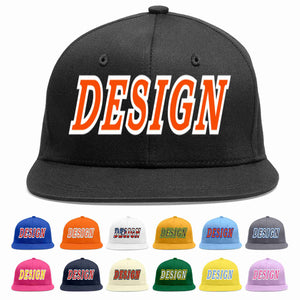 Conception personnalisée de casquette de baseball de sport à avant-toit plat noir orange-blanc pour hommes/femmes/jeunes