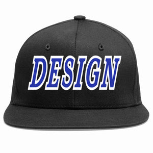 Conception personnalisée de casquette de baseball de sport à avant-toit plat noir royal-blanc pour hommes/femmes/jeunes