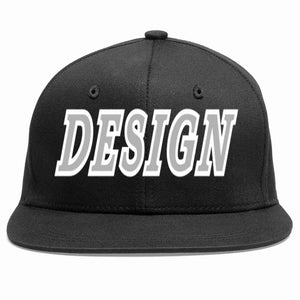 Custom Black Gray-White Flat Eaves Sport Baseball Cap Design for Men/Women/Youth