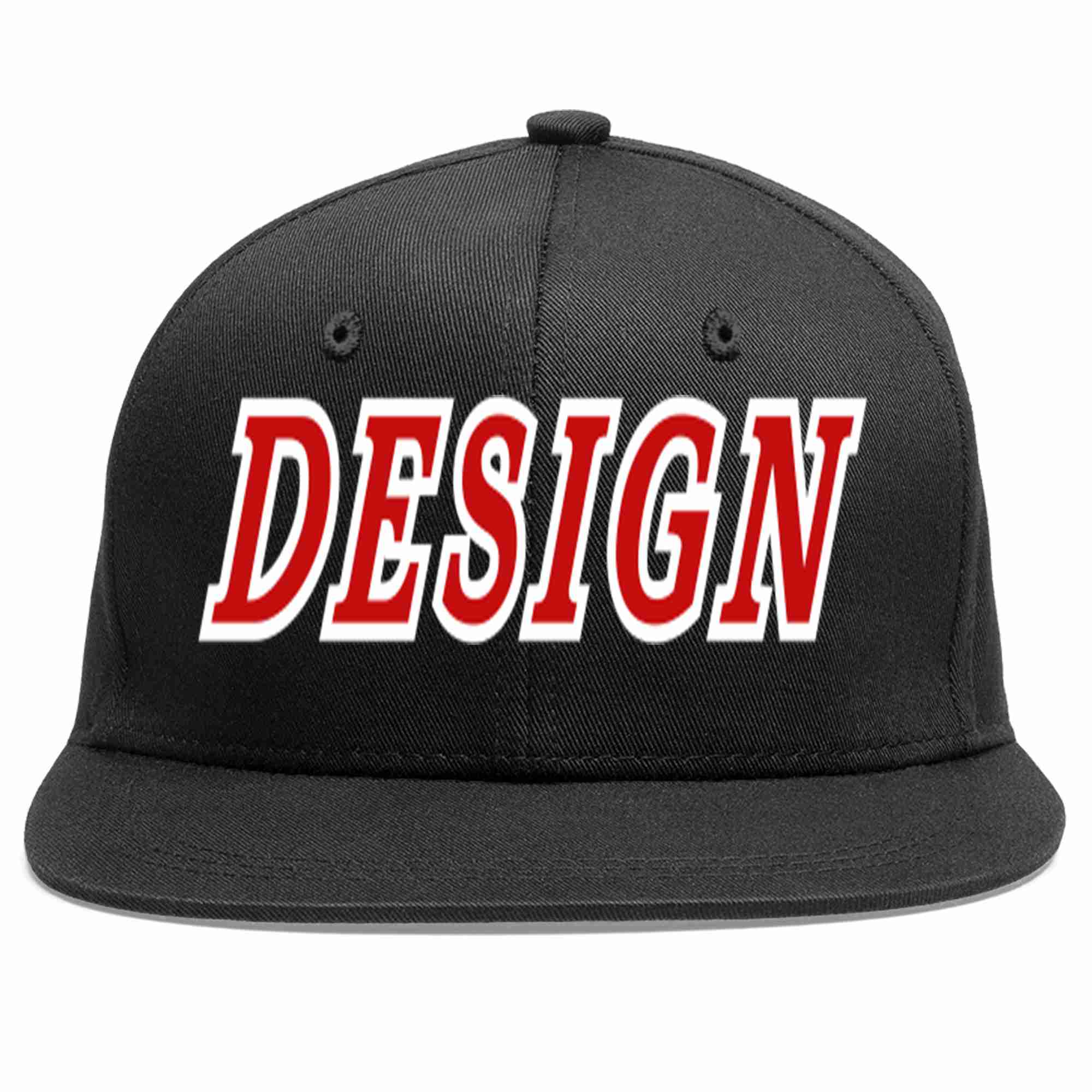 Conception personnalisée de casquette de baseball de sport à avant-toit plat noir rouge-blanc pour hommes/femmes/jeunes