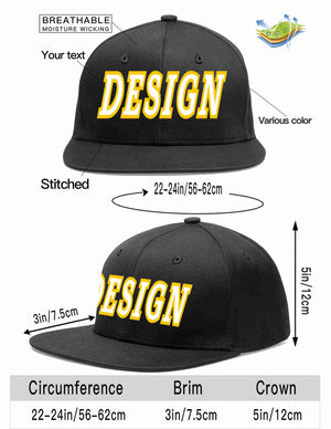 Custom Black White-Gold Flat Eaves Sport Baseball Cap Design for Men/Women/Youth