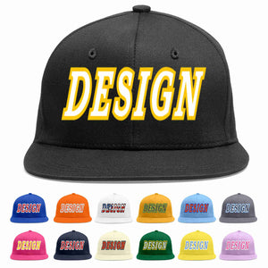 Custom Black White-Gold Flat Eaves Sport Baseball Cap Design for Men/Women/Youth