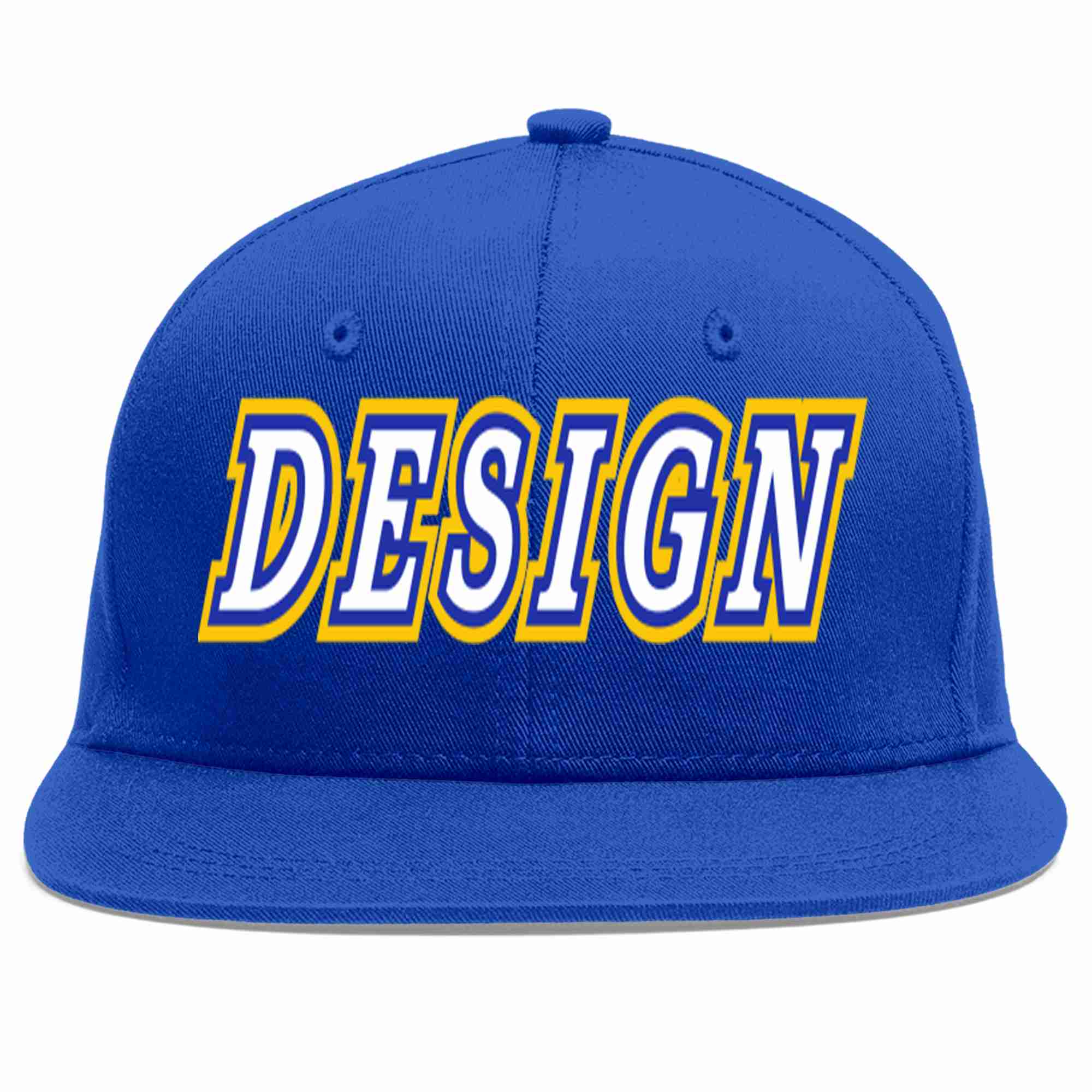 Custom Royal White-Royal Flat Eaves Sport Baseball Cap Design for Men/Women/Youth