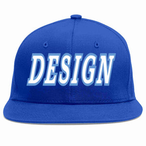 Casquette de baseball personnalisée Royal White-Light Blue Flat Eaves Sport pour hommes/femmes/jeunes