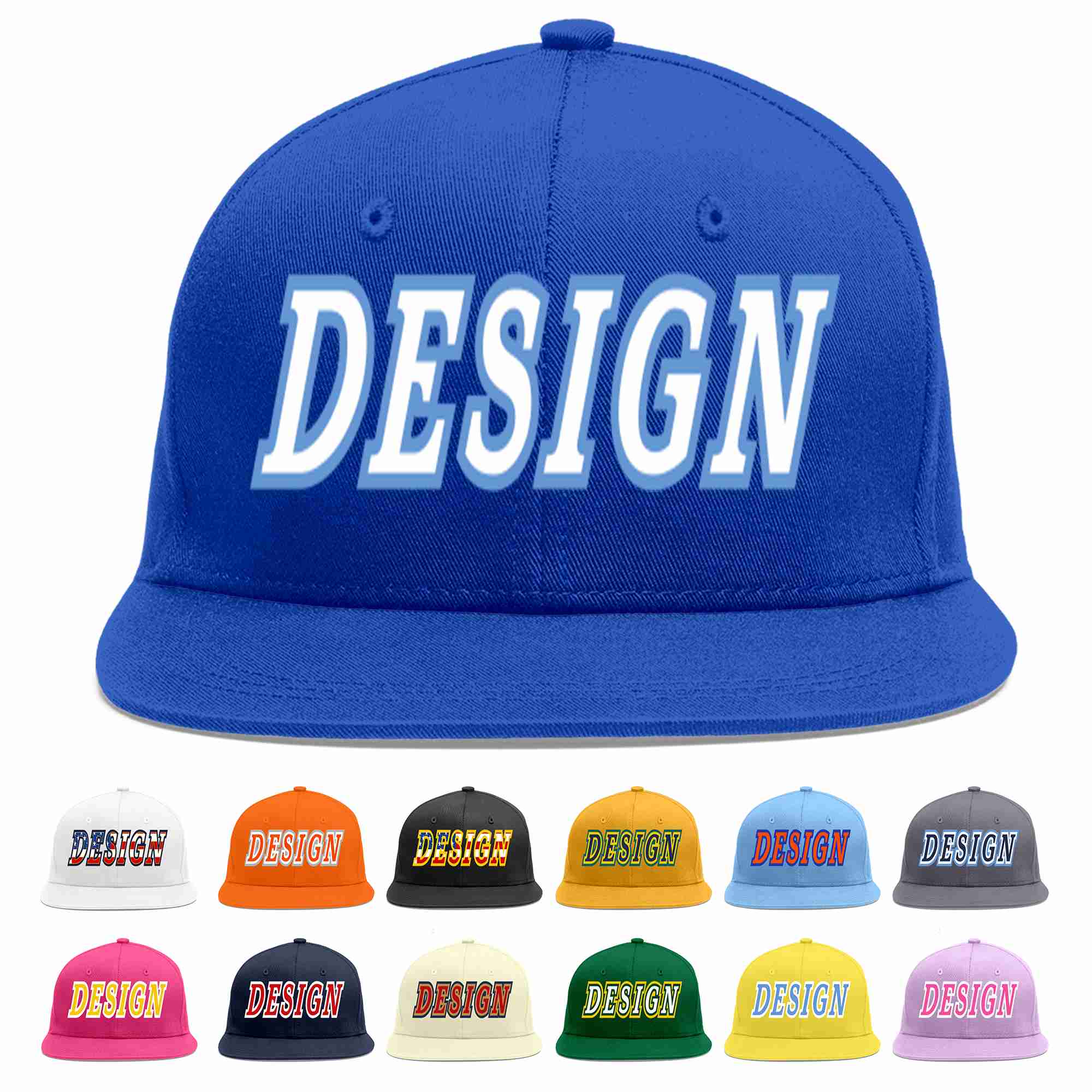 Custom Royal White-Light Blue Flat Eaves Sport Baseball Cap Design for Men/Women/Youth