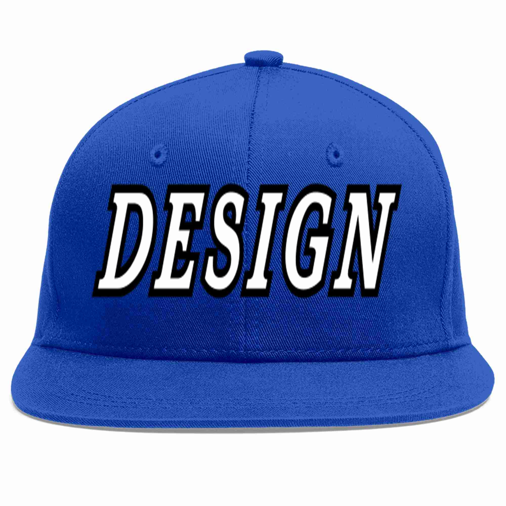 Custom Royal White-Black Flat Eaves Sport Baseball Cap Design for Men/Women/Youth