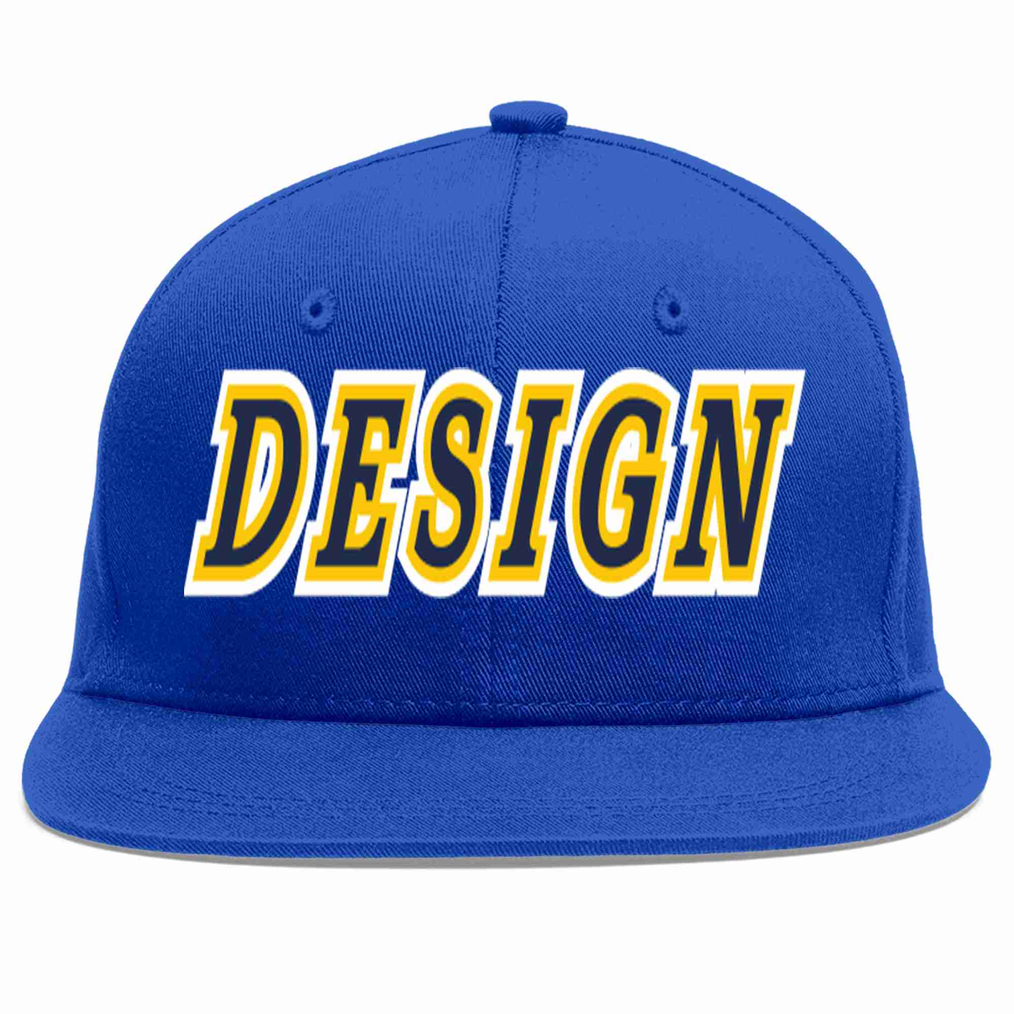 Custom Royal Navy-Gold Flat Eaves Sport Baseball Cap Design for Men/Women/Youth